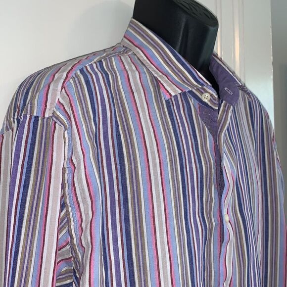 Tallia linen/cotton vertical pastel striped shirt - Picture 4 of 8